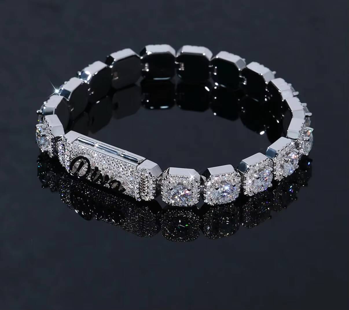 Custom 9K-24K Gold Mens Hip Hop Bracelet CVD Lab-Grown Diamond Prong-Set Chain Rapper Style with IGI Certificate
