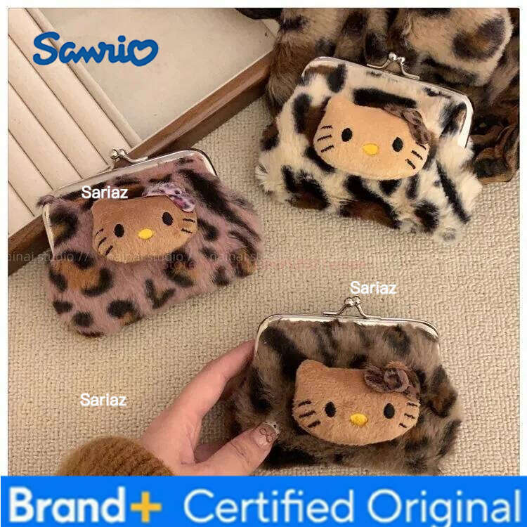 Sanrio New Cute Autumn And Winter Leopard Plush Hello Kitty Bag Keychain Accessory Doll Pendant Decoration Birthday Gift H260121