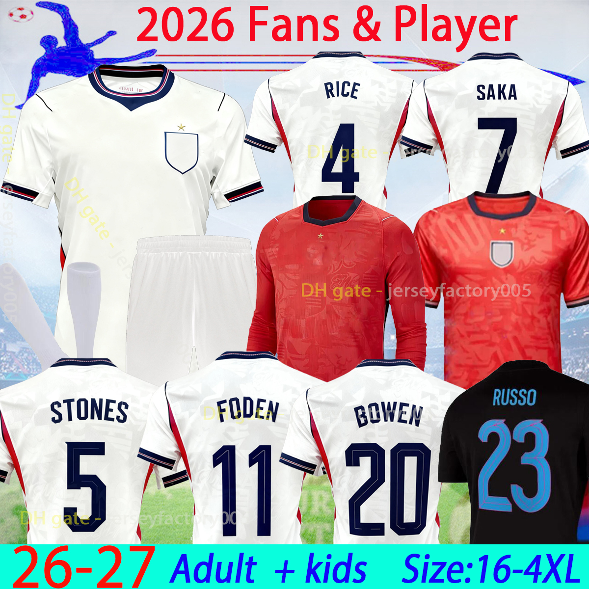 16-4XL 2026 KANE home away soccer jerseys men kids kit STERLING ENGlANDS RASHFORD MOUNT LINGARD VARDY DELE 25 26 football EGL national team shirt