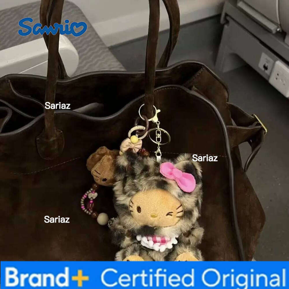 Sanrio Cartoon Sexy Leopard Bow Cat Hello Kitty Pendant Kawaii Japanese Ornament Birthday Party Gifts Plush Doll Bag Charm Decor H260121
