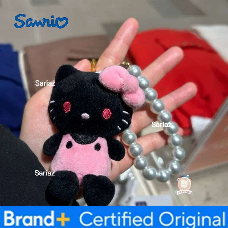 Sanrio Cute Pearl Chain Hello dolls Keychains lady girly kitty cat lovely Heart Stuffed Black Plush Toy Girls Gifts H260121