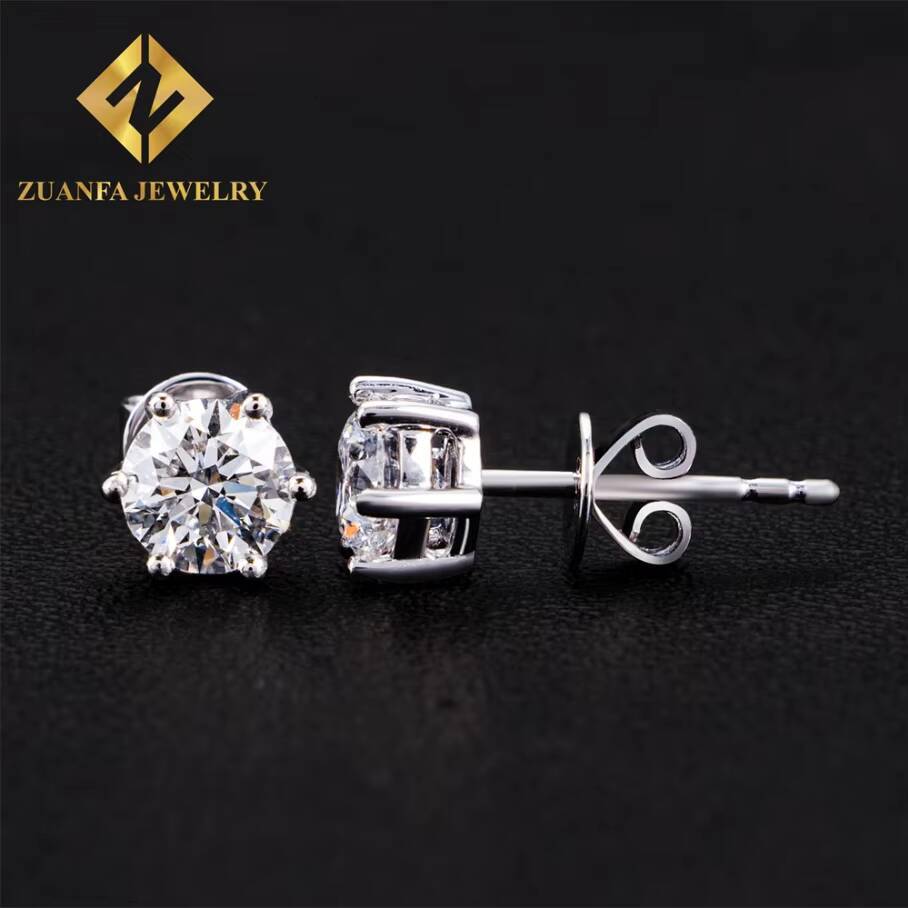 Zuanfa Jewelry Women Stud Iced Out 05ct Round Brilliant Cut Push Back Real 18K White Gold D VS1 Diamond Fine Jewelry Earrings