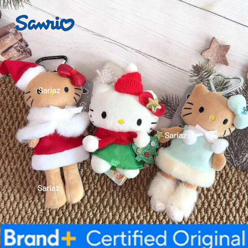 Sanrio New 15CM Kitty Keychain Tree Long Legs Xmas Cartoon Santa Claus Plush Doll Backpack Charm Christmas Gift H260121