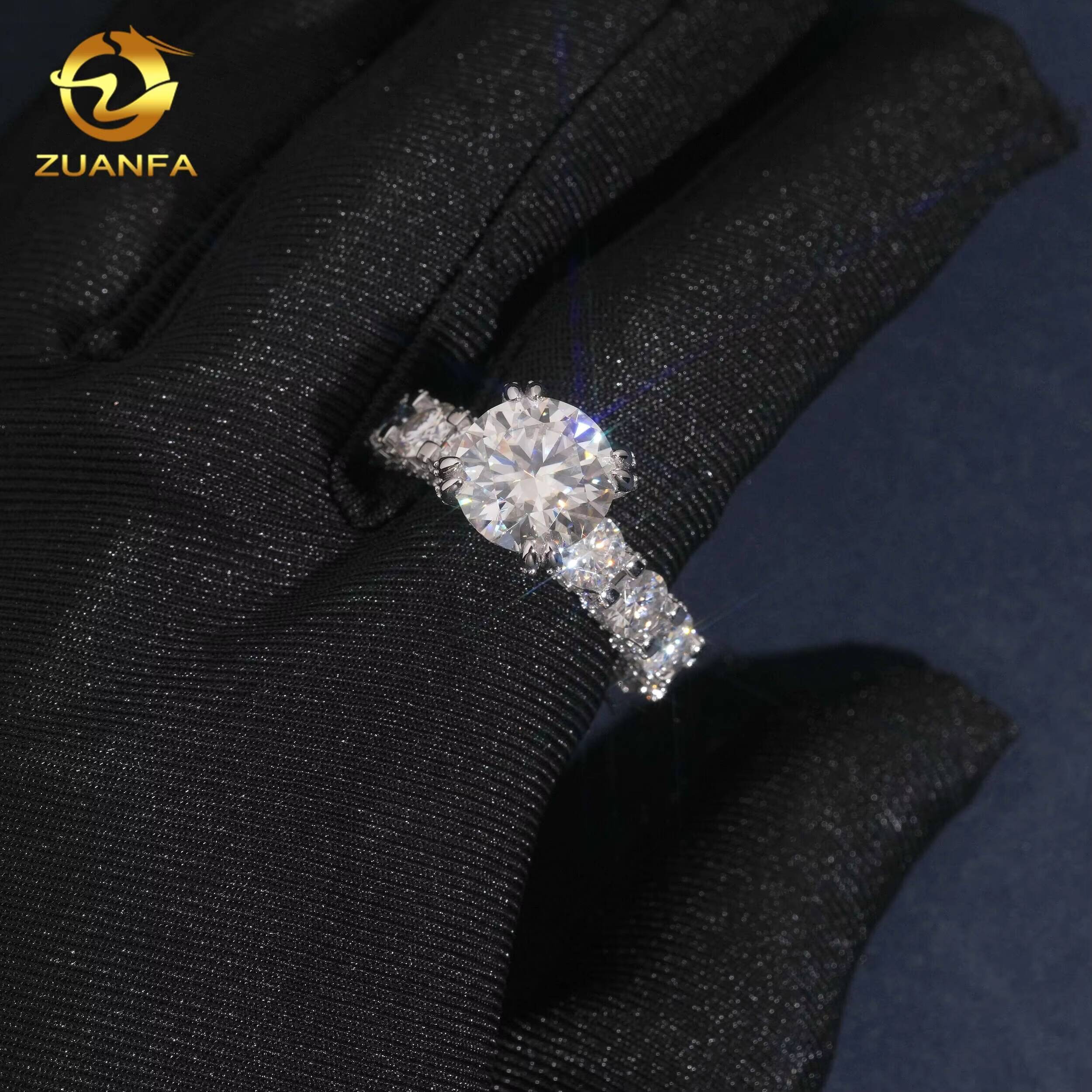 Solid 925 Silver 5 Ct Round Moissasnite Diamond Ring Iced Out Engagement Rings 11mm Men Diamond Ring Iced Out Ring