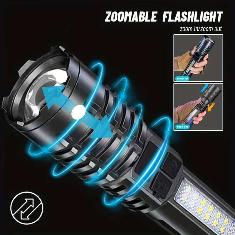 Super Bright COB LED Flashlight USB Rechargeable Zoomable With Side Light Waterproof Torch Camping Hiking Emergency Outdoor Z260121
