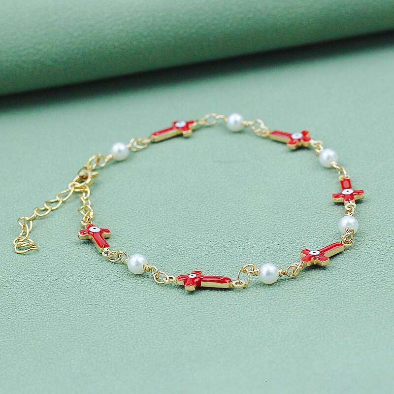 Women's Gold Plated Cross Bracelet Virgin Mary Medal Pearl Beaded Religious Jewelry Slave Bracelets Link