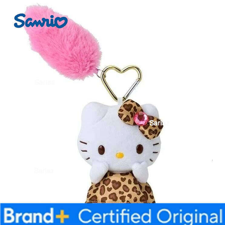 Sanrio Kawaii Popular Hello Keychain Leopard Print Kitty Cat Cartoon Plush Doll Toy Diy Bag Pendant Girls Cute Gift H260121