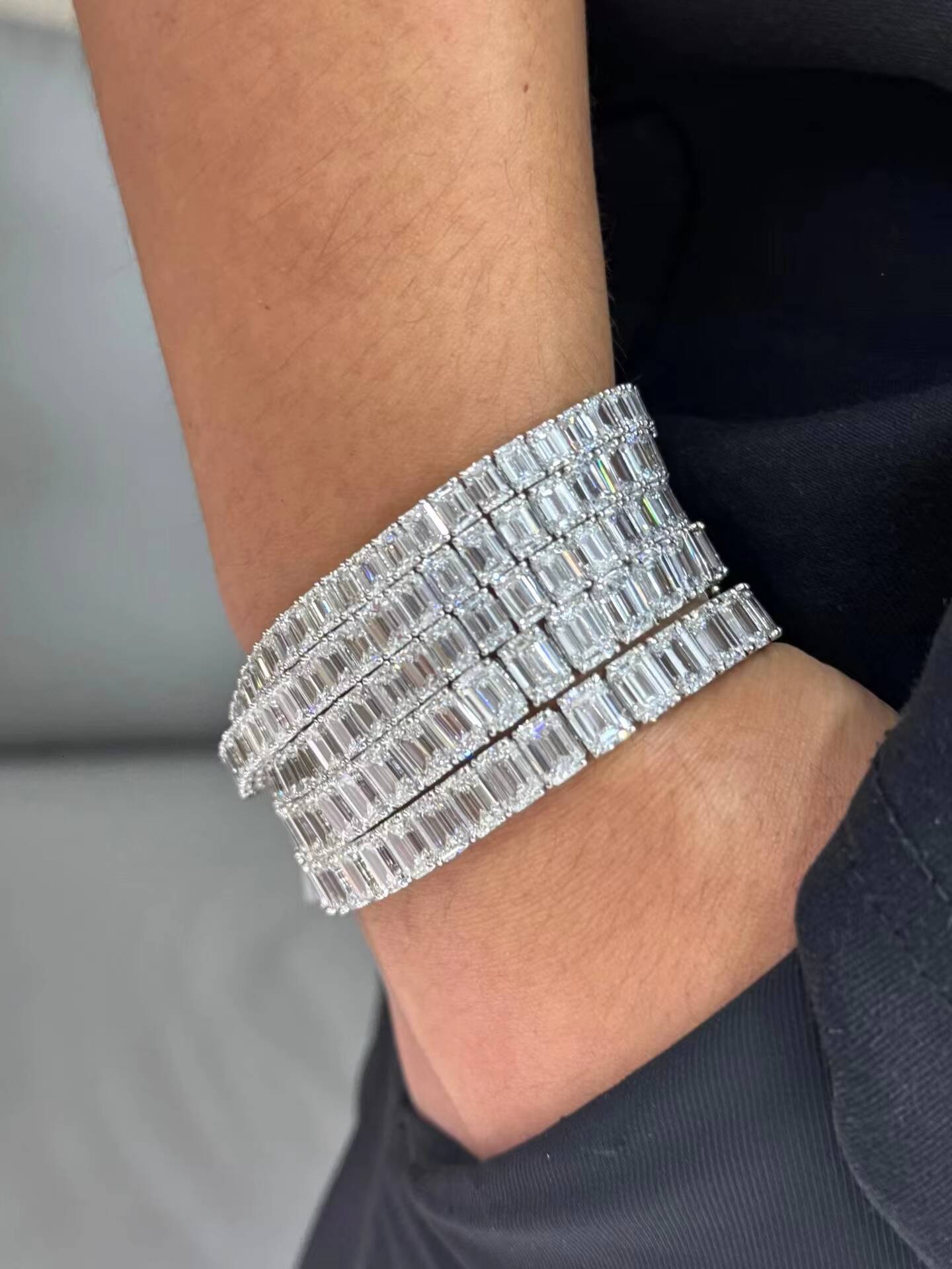 Wholesale 18K White Gold Tennis Bracelet Emerald Brilliant Cut VVS 03ct 05Cct 1ct CVD HPHT Bracelet Lab Grown Diamond Bracelet