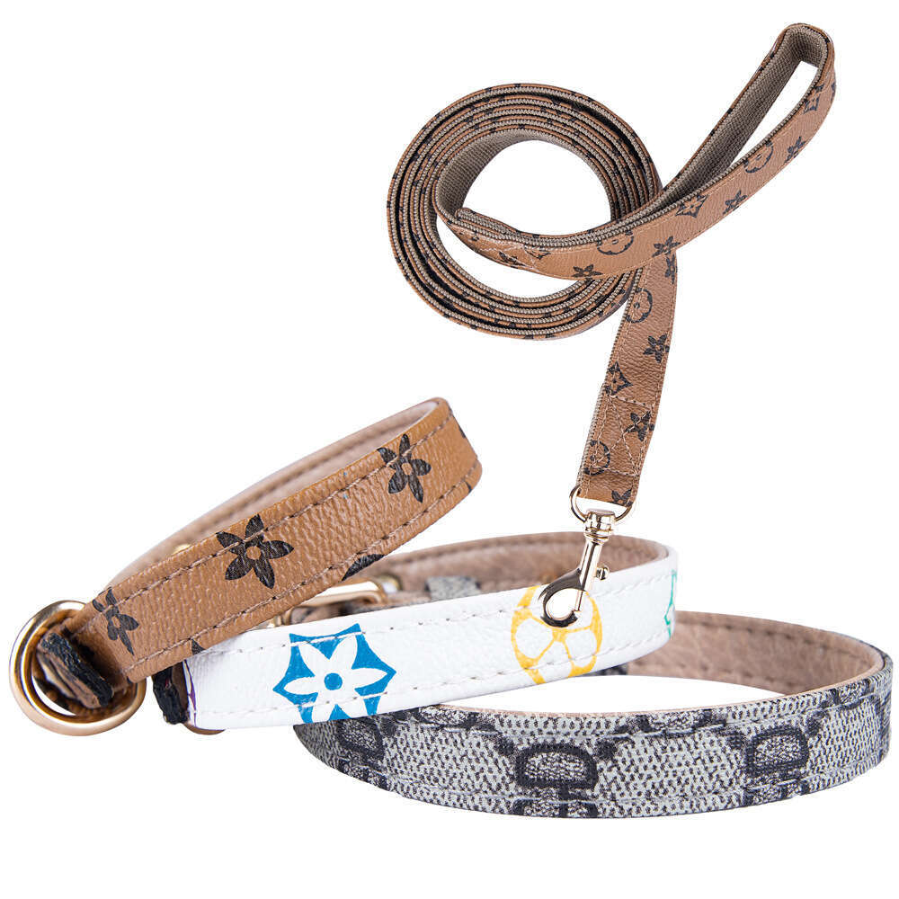 Pet Collars Fashion Casual Adjustable PU Leather Strap with Designer Letters Pattern for Dogs Cats Outdoor Home Use Decoration Toys and Carry Scenario