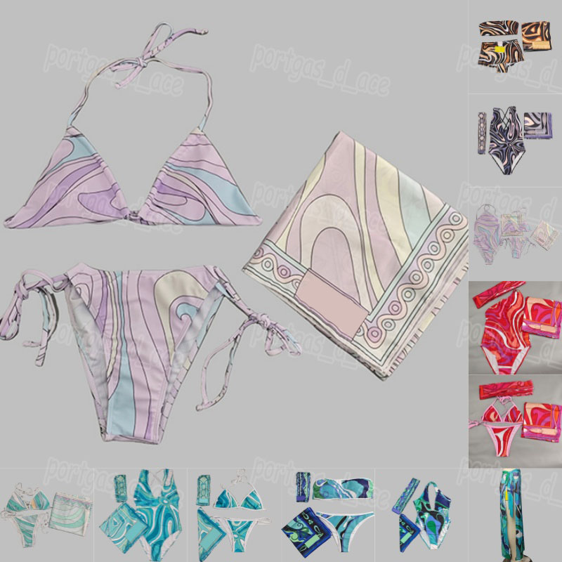 Designer Color Blocked Beach Bras Briefs Set For Women Luxury Split Bikinis Headband Scarf Sarong Summer Vacation Resort Outfits Mesh Cover Up Dress