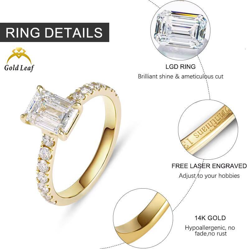 Goldleaf Jewelry 4 Ct Lab Grown Emerald Cut Engagement Ring Custom 10k 14K 18K Gold IGI Report VVS/DEF/CVD Grown Diamond Ring