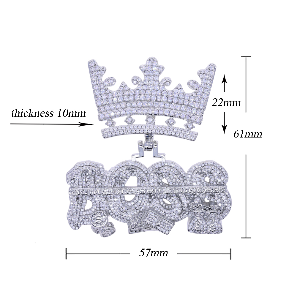 NEW Men Hip Hop Crown Pendant Necklace with Rope Chain Iced Out Bling Necklaces Fashion Charm Jewelry