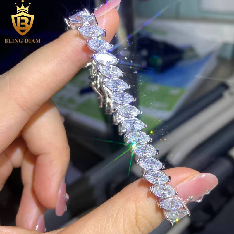 Hot Sale VVS Moissanite Tennis Chains 925 Silver 48mm Marquise Cut Moissanite Bracelets Pass Diamond test HipHop Bracelets GRA