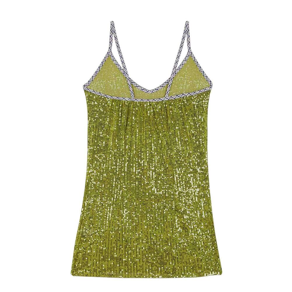 Women Y2K Spaghetti Strap Shiny Sequin Mini Dress Glitter Scoop Neck Sleeveless Open Back Cocktail Party