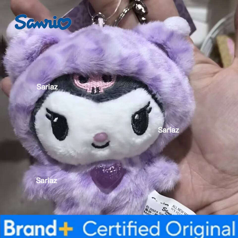 Sanrio HOT 2025 Kawaii Cat Keychain, Cute Plush Doll Bag Charm with Bow, Leopard Print Zipper Pull Gift for Girls birthday gifts H260121