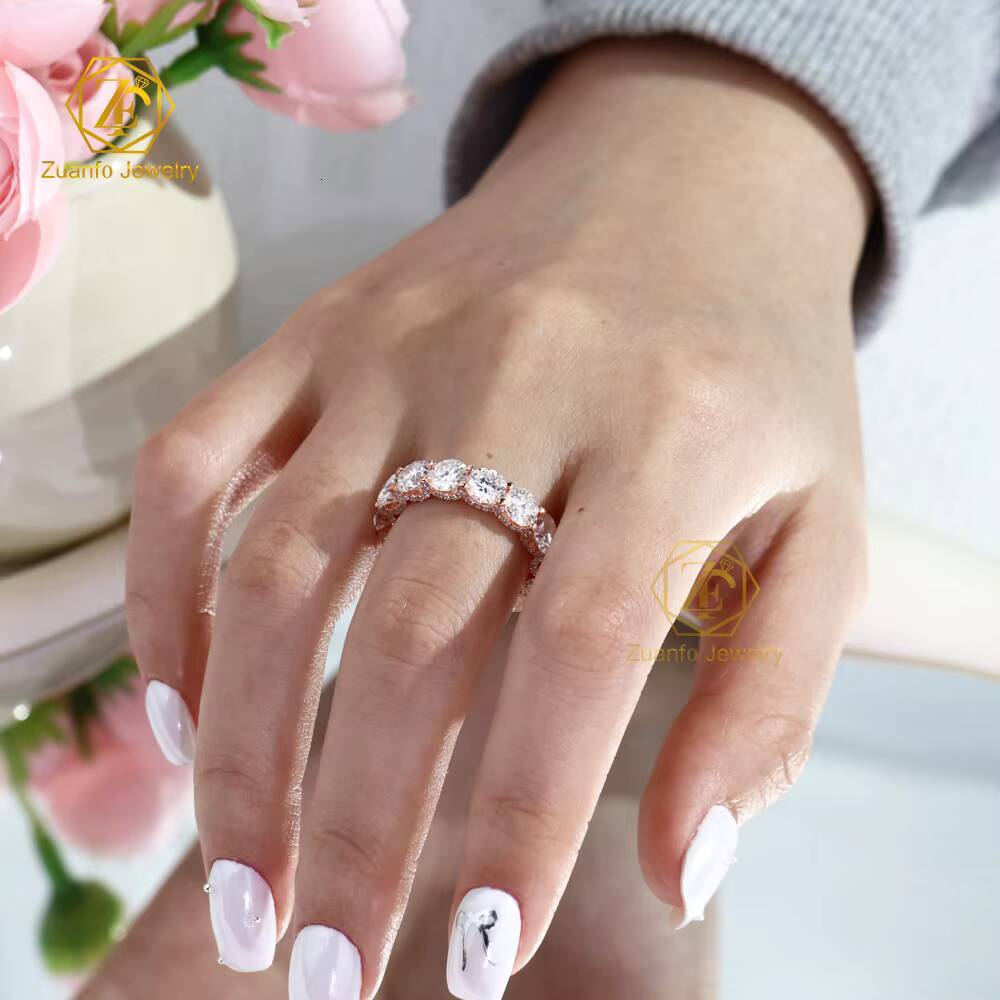 Customized Silver 18k Rose Gold Plated Womens LAB Cultivate Diamonds Ring 5mm CVD Diamond Eternity Wedding Bands Rind for Women