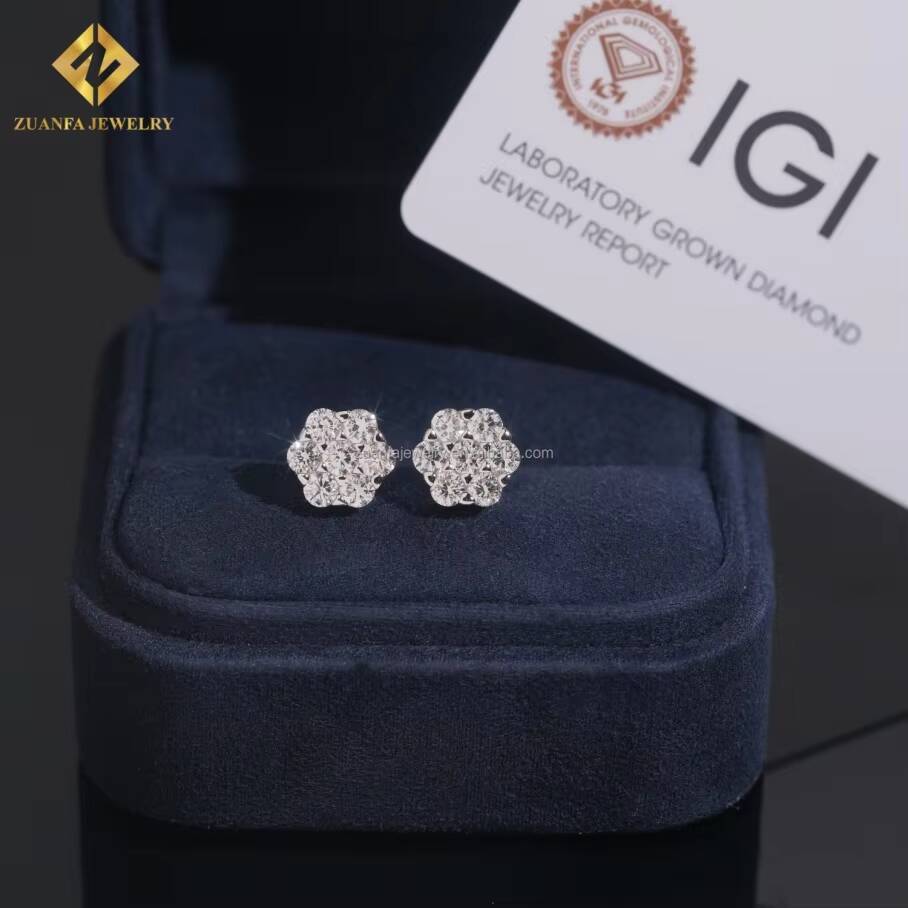 IGI Certificate 95mm Iced Out 925 Sterling Silver Lab Grown Diamond HPHT Honey Comb Setting Round Stud Earrings Screw Back Man