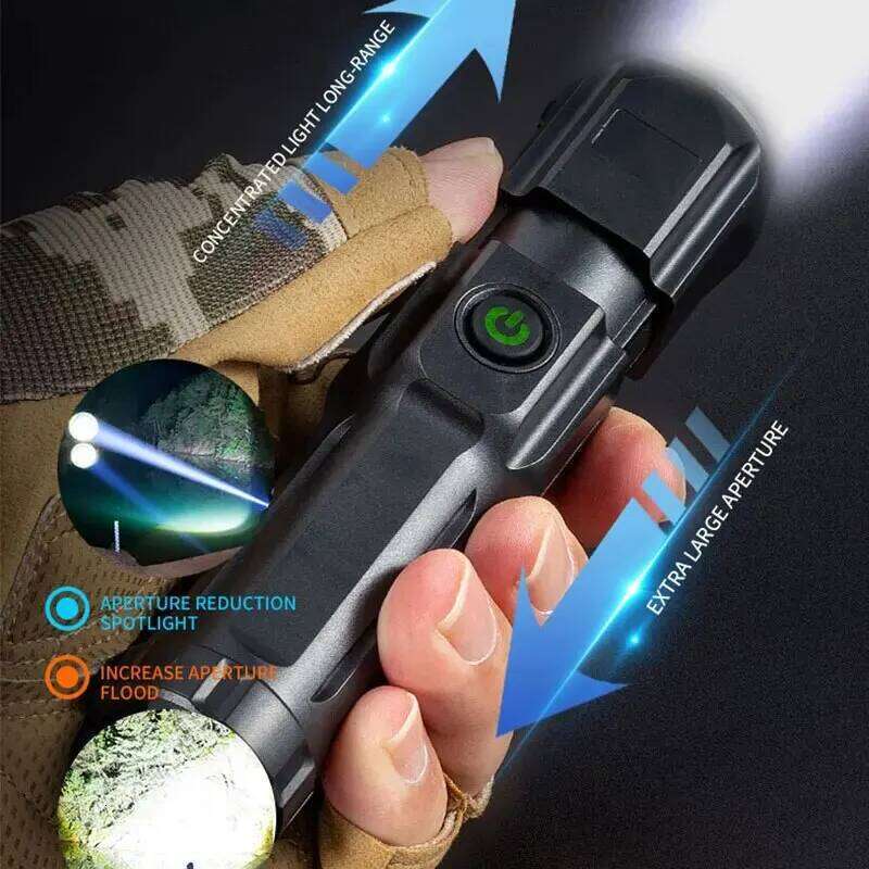 High Power LED Telescopic Zoom Flashlights USB Rechargeable Torch Built-in 18650 Waterproof Fishing HuntingTactical Flashlight Z260121