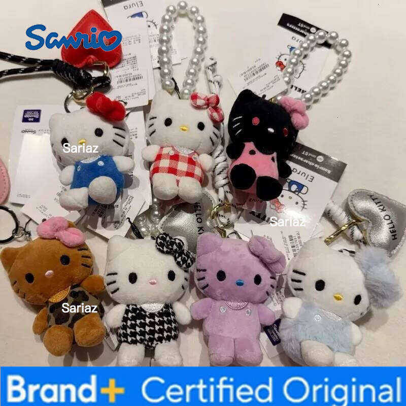 Sanrio Cute Pearl Chain Hello dolls Keychains lady girly kitty cat lovely Heart Stuffed Black Plush Toy Girls Gifts H260121