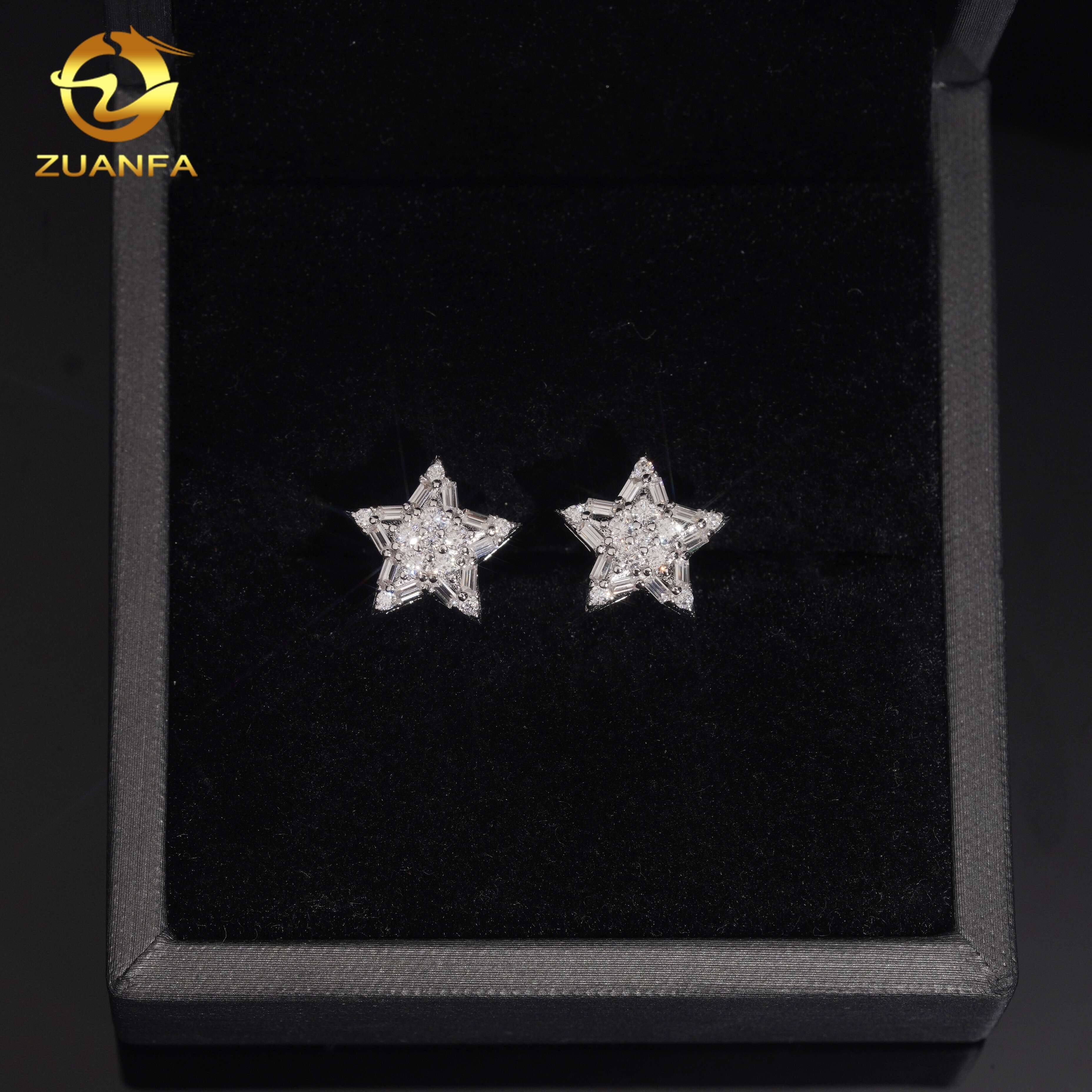 116mm Fashion Earrings Fine Hop Jewelry VVS Moissanite 925 Silver Star Shape Iced Out Baguette Diamond Stud Earrings