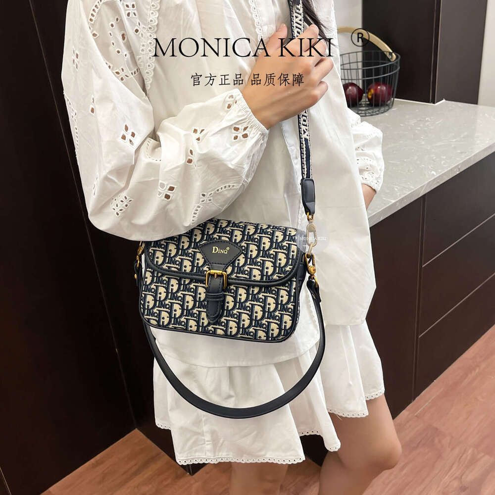 Monica kiki Monogram Jacquard Free shipping Embroidery Fashion Versatile Saddle Bag for Women with Wide Shoulder Strap Casual Crossbody