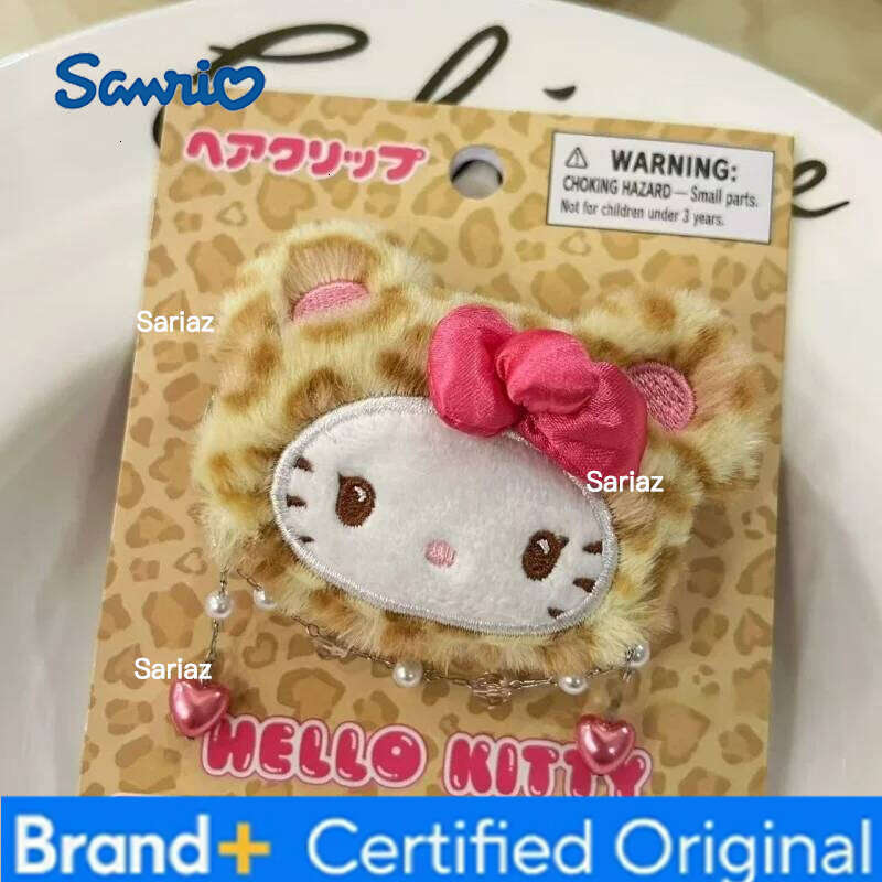 Sanrio Leopard Print Plush Hairpin Hello Kitty Clip Lady Bangs Side Barrette latte KT cat Girls Headwear Hair Accessories H260121