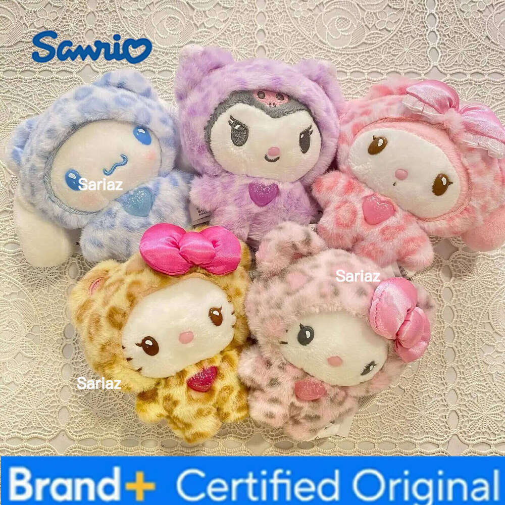 Sanrio Hello Kitty Latte Leopard Print Series Plush Keychain My Melody Kuromi Fluffy Doll Cinnamoroll Ornament Kids Gifts H260121