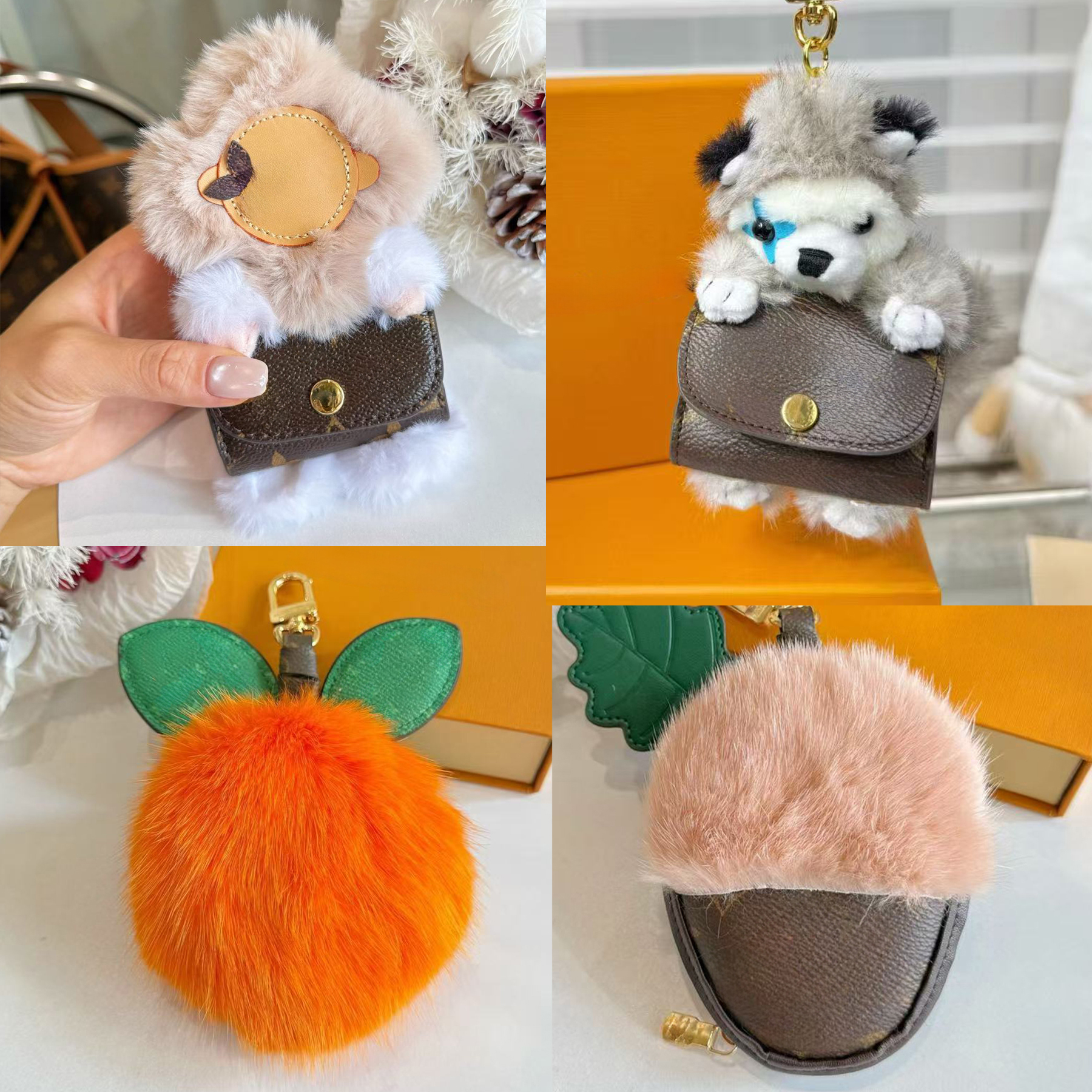 clementine pouch orange charm mink fur bag charm Cuddle Bag Charm tangerine keychain plush toy ornaments car keyring metal ring pendant trinkets gift top