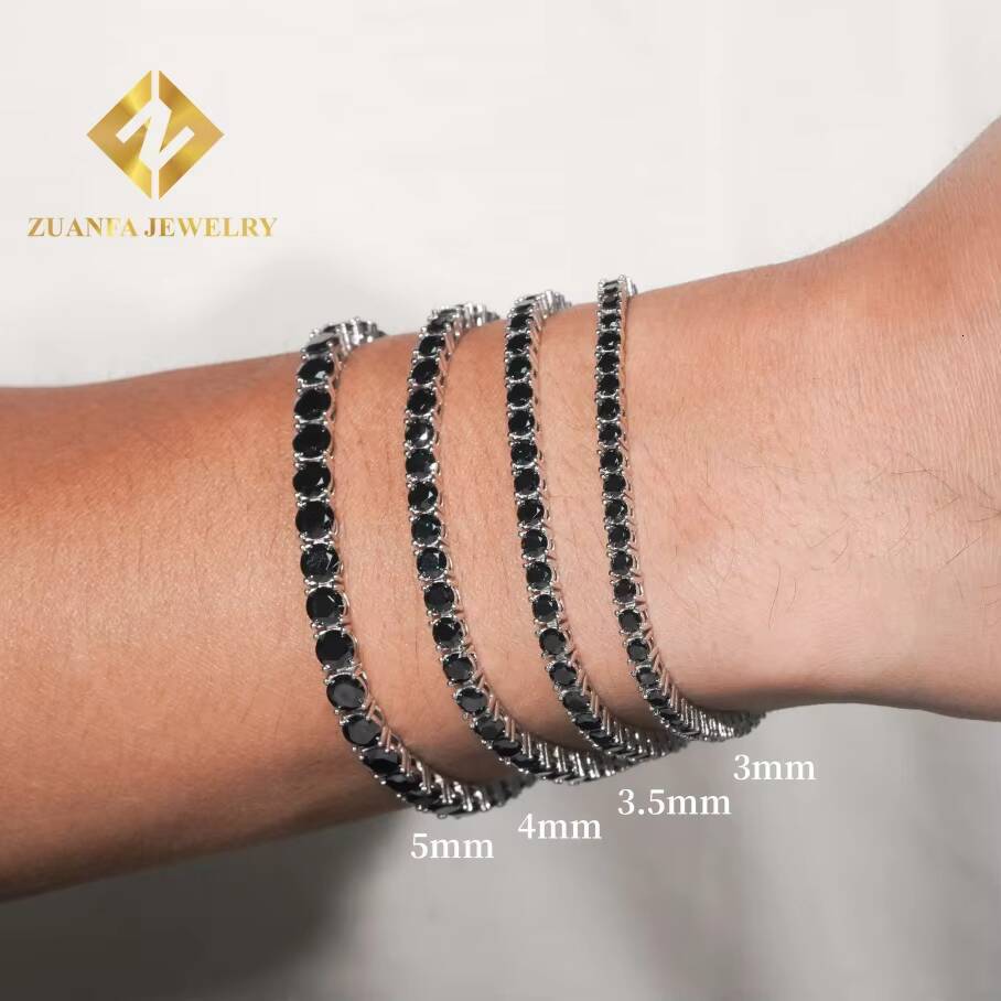 Pass Diamond Tester 925 Sterling Silver 3mm 4mm 5mm Black Moissanite Tennis Bracelet Fine Jewelry Men Women Moissanite Bracelet