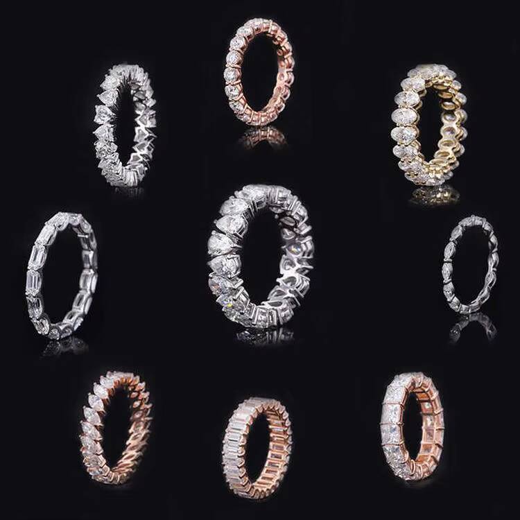 VOAINO 9k 14k 18k Yellow Gold Bezel Eternity Diamond Band Oval Lab Diamond Engagement Ring