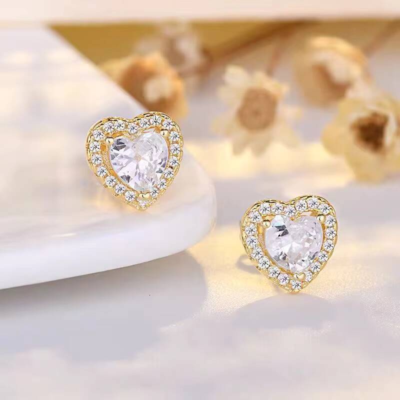 Stylever 05CT Color Moissanite Diamond Unusual Heart Halo Stud Earrings for Women 925 Sterling Silver Wedding Luxury Jewelry