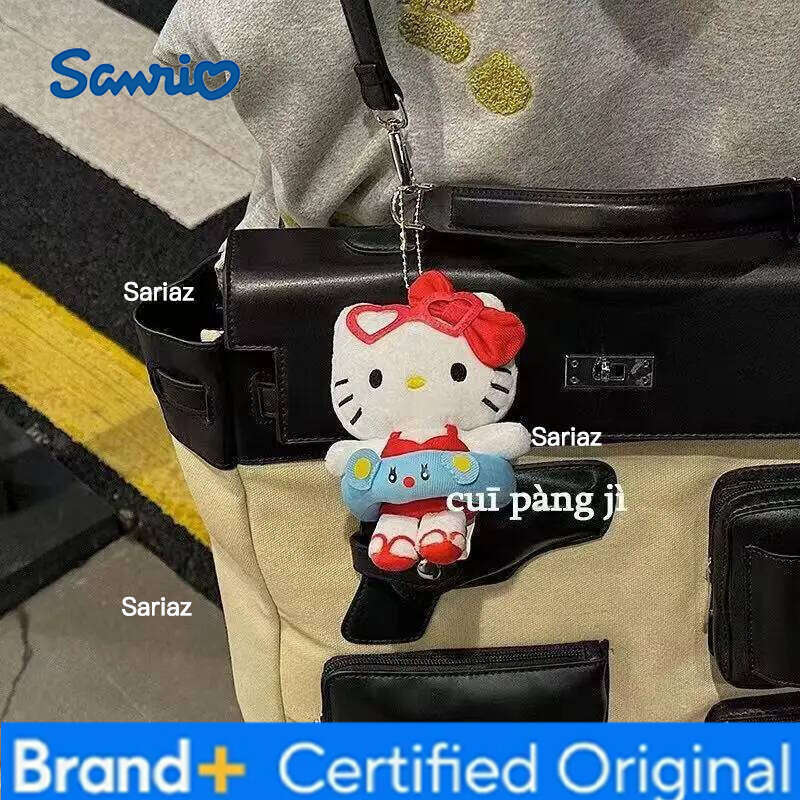 Sanrio Hello Kitty Cartoon Plush Doll Filling Keychain KT Cat Keyring Hawaii Swim Ring Series Dark Skin Toy Birthday Gift H260121