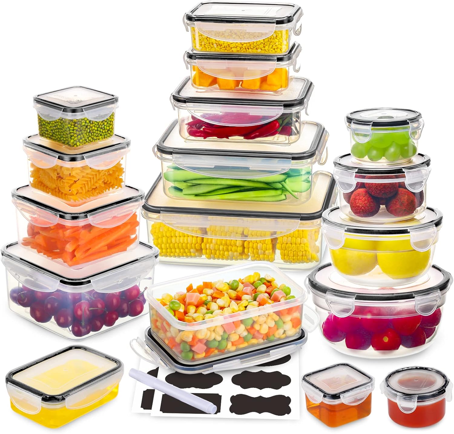 34 PCS Food Storage Containers Set with Airtight Lids- BPA-Free Plastic Food Container for Kitchen Storage Organization, Fruit Meal-prep Containers wi