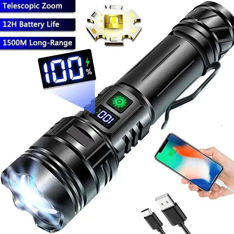 Rechargeable LED Flashlight Super Bright Portable Ultra Power Long Range Tactical Torch Lamp Outdoor Emergency Camping Lantern Z260121