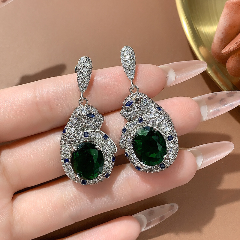 Luxury Brand Designer Jewelry Luxury Heavy Craft High-End European And American Royal Sapphire Emerald Leopard Set For Women With Full Diamond Leopard