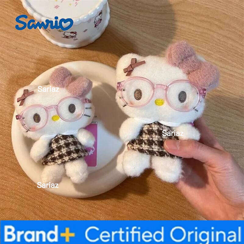 Sanrio Cute Cartoon Kawaii Cross Dressing Latte Glasses Hello Kitty Plush Doll Keychain Bag Pendant Toy Gift H2601211