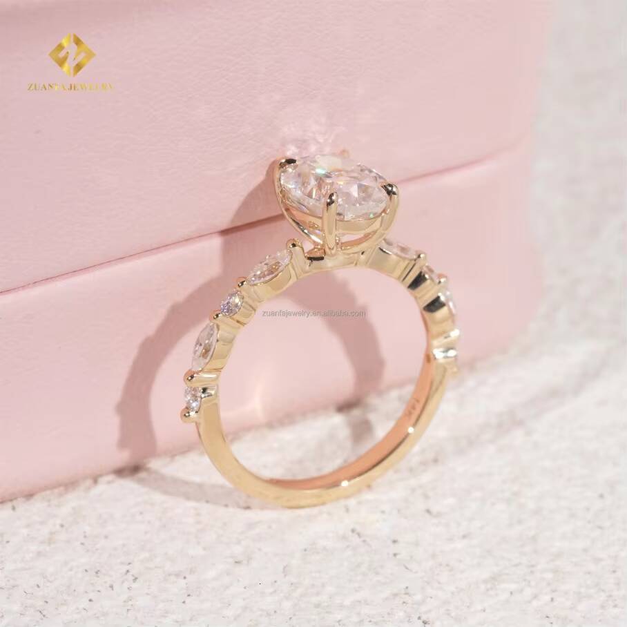 Luxury 14k Yellow Gold Boutique Bridal Wedding Jewelry Oval Lab Grown CVD Diamond Engagement Wedding Band Ring Women