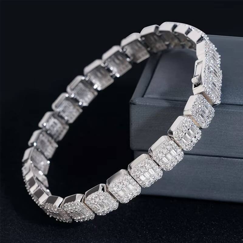 Square Iced Out 925 Sterling Silver VVS Moissanite Diamond Test Bracelet GRA Certified Moissanite Hip Hop Bracelet For Men Women