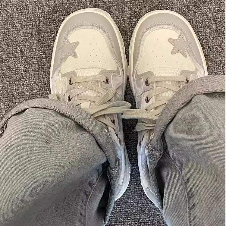 New Style Star Pattern Thick Sole Board Shoes 2026 Bestseller Fashion Versatile Casual Women Shoes Grey Khaki Size 35-40Free Shipping