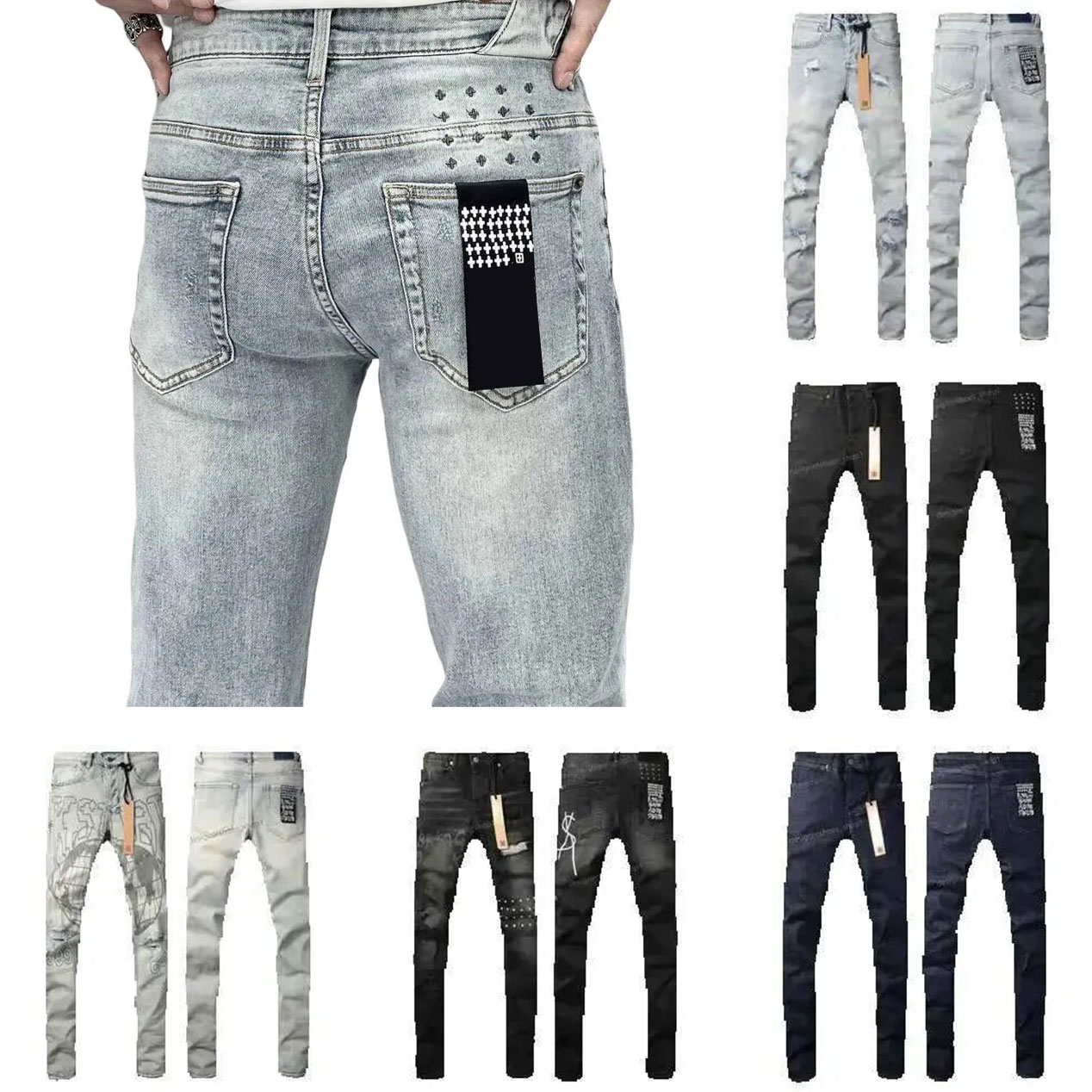 mens jeans jeans for mens designer jeans men jeans baggy jeans trendy comfy jeans black trousers Broken hole Zipper jean High Quality Straight designer jeans ripped