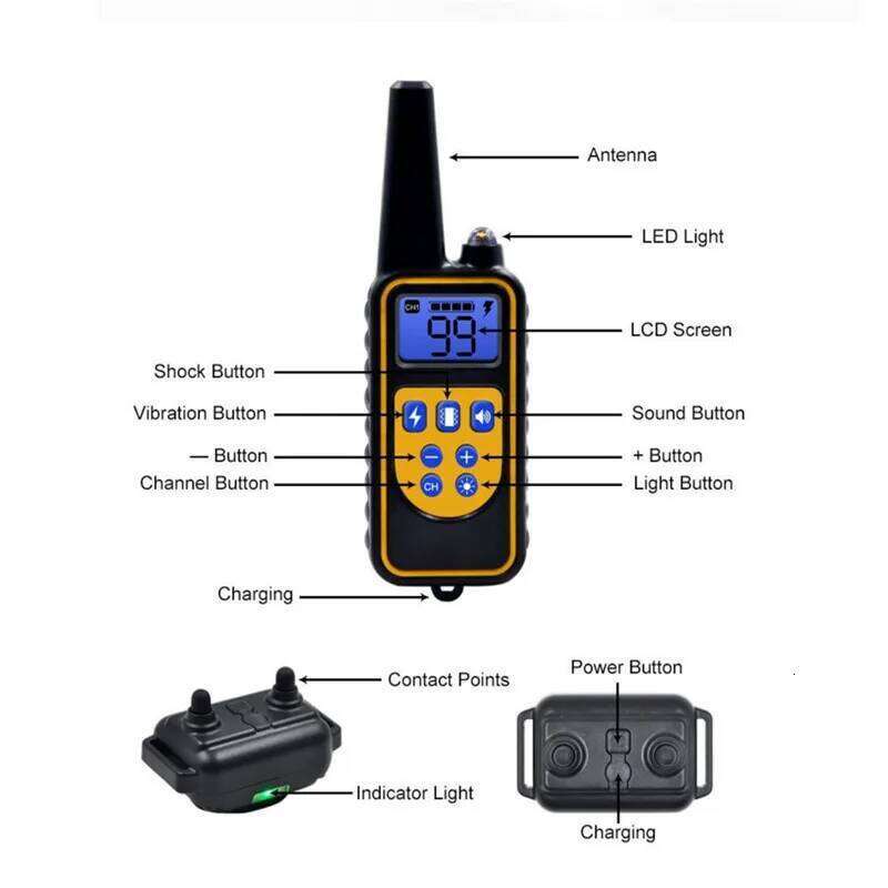 800m Dog Training Collar Waterproof Pet Remote Control Rechargeable Electric Anti-Bark with Shock Vibration Sound LCD Display 26W01121