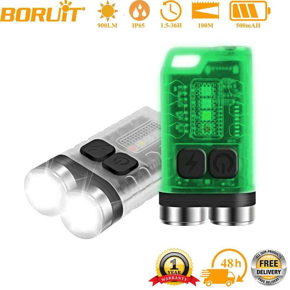 BORUiT V3 900LM UV LED Keychain EDC Flashlight Type-C Rechargeable Work Light Torch With Magnet Camping Pocket Lantern Z260121