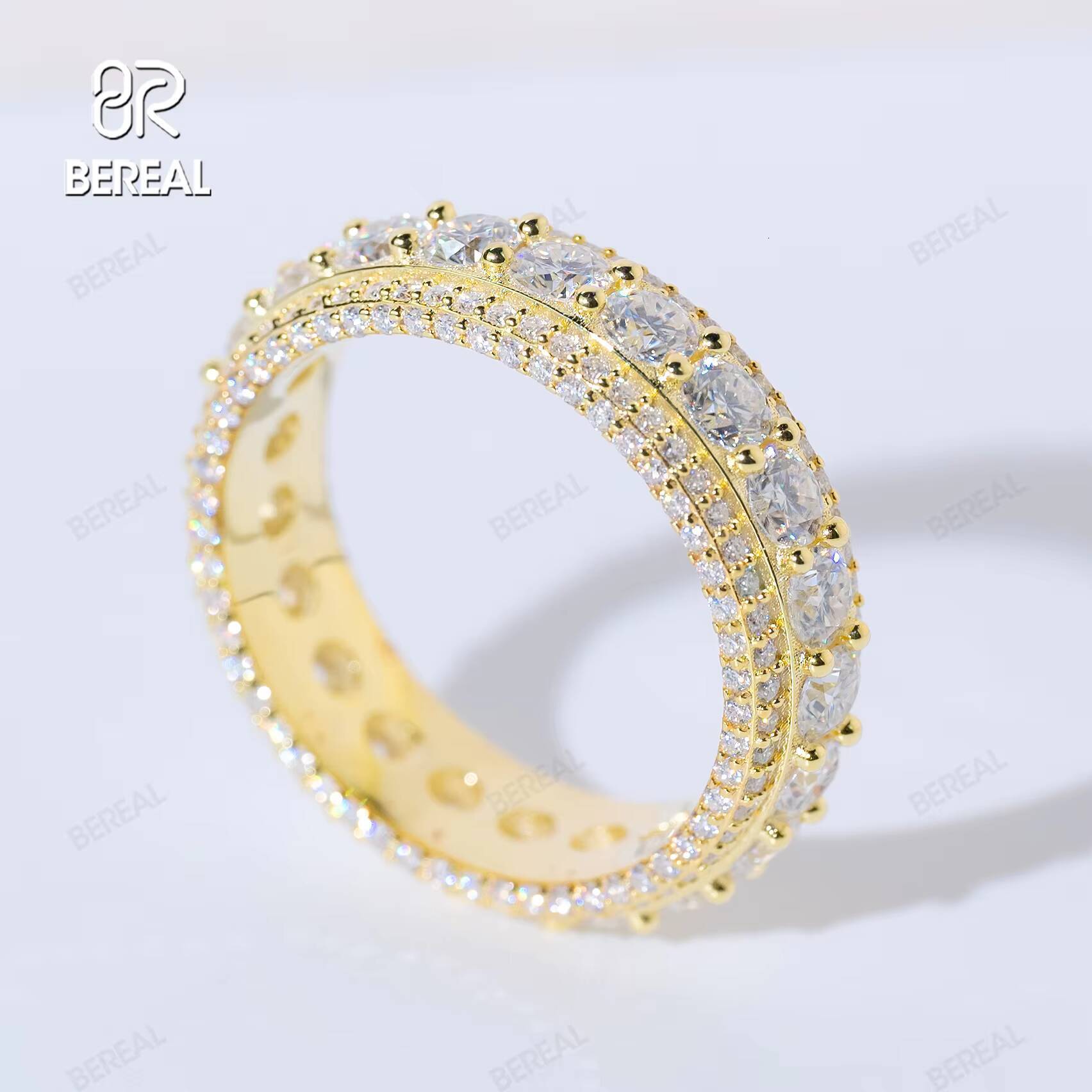 Custom 47CT Round Brilliant Cut Vvs Lab Grown Diamond Wedding Ring New Design Yellow Gold 925 Sterling Silver Band Ring Jewelry