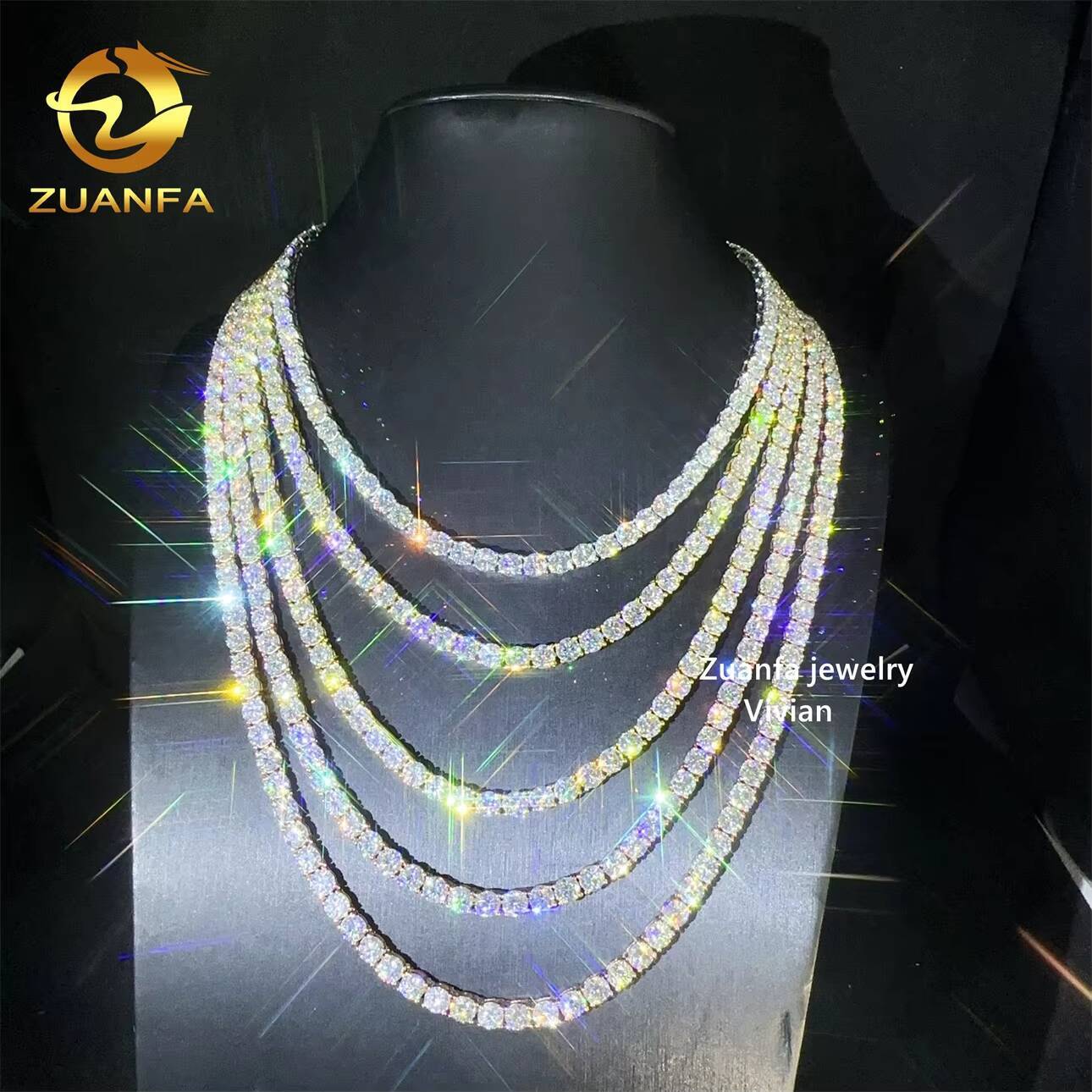 5mm 925 Sterling Silver Tennis VVS Moissanite Lab Diamond Fine Jewelry Hip Hop Tennis Chain Bracelet Necklace