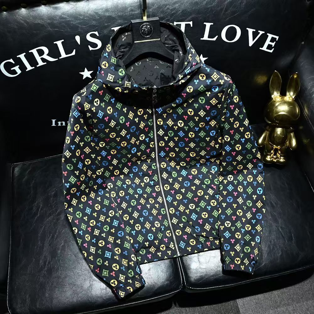 Free Shipping 2026 Spring New Fashion Print Design Reversible Hooded Men Jacket Casual Stylish Coat Size L-5XL Hot Sale