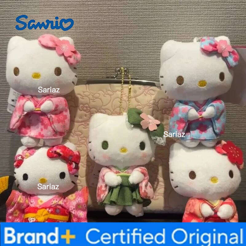 Sanrio New Japanese Kimono Cherry Blossom Hello Kitty Plush Doll Toy Bag Charm Decorative Accessories Keychain Girls Surprise Gift H260121