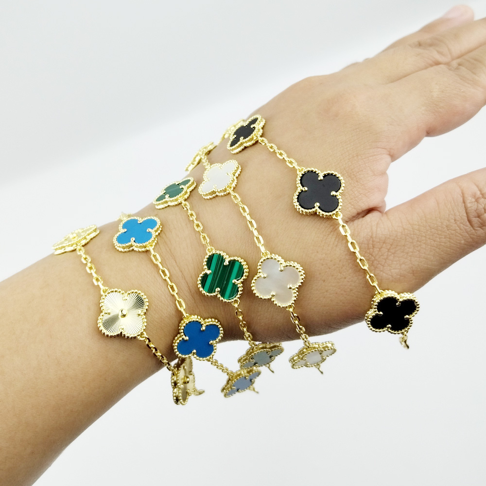 Classic leaf bracelet charm Four clover designer popular bracelets fine jewelry mother of pearl white black red lady moissanite braclet designer for women Good 15mm