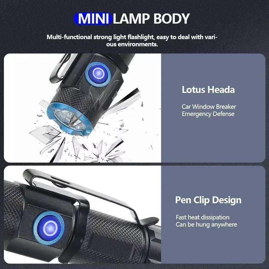 Ultra Bright Mini P50 LED Flashlight Outdoor Hat Clip Torch USB C Rechargeable with Tail Magnet Camping Hunting Emergency Lamp Z260121