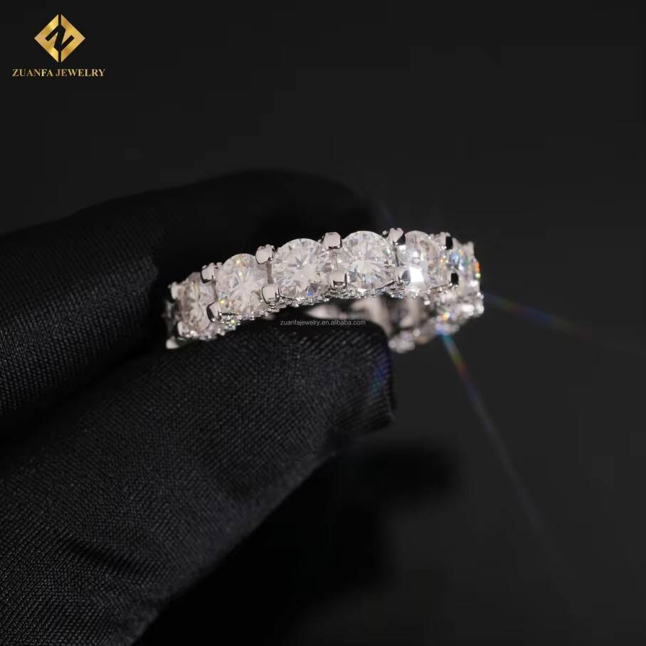 Bulk Stock New Arrivals Drop Shipping Luxury 925 Silver Unisex Iced Out 5mm VVS1 D Round Moissanite Eternity Band Ring With GRA