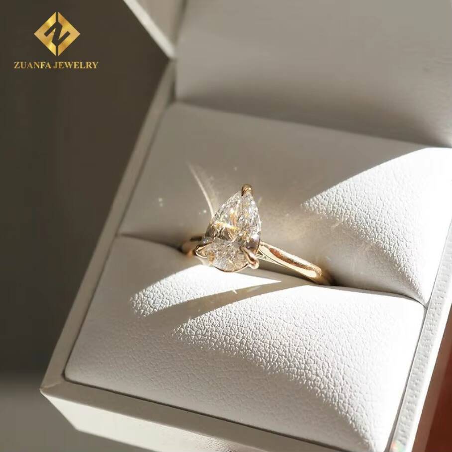 Lab Grown Diamond Jewelry 10K Yellow Gold Pear Cut Lab Diamond Women Solitaire Diamond Plain Wedding Rings